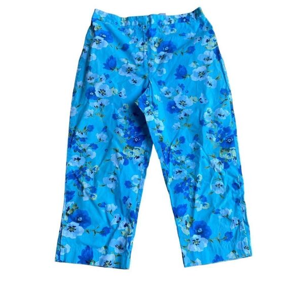 Emma James Blue Floral Capri Pants Size 8 - Picture 1 of 3